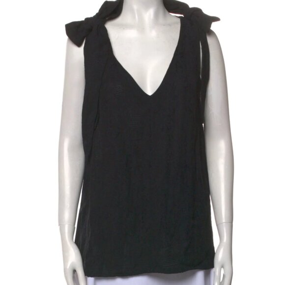 Smythe Tops - Smythe Black V Neck Sleeveless Blouse Top w/ Shoulder Bows Size XS